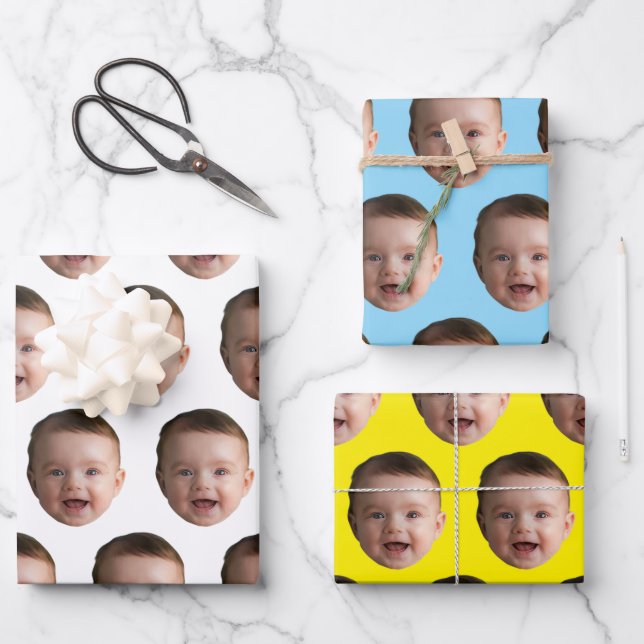 Custom Baby Face, Funny custom photo Wrapping Paper Sheet (Front)