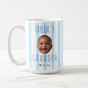 Custom Baby Face Grandpa Photo Blue Stripes Est Coffee Mug