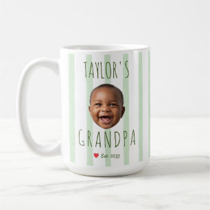 Custom Baby Face Grandpa Photo Green Stripes Est Coffee Mug