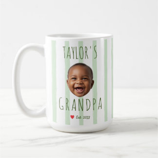 Custom Baby Face Grandpa Photo Green Stripes Est Coffee Mug