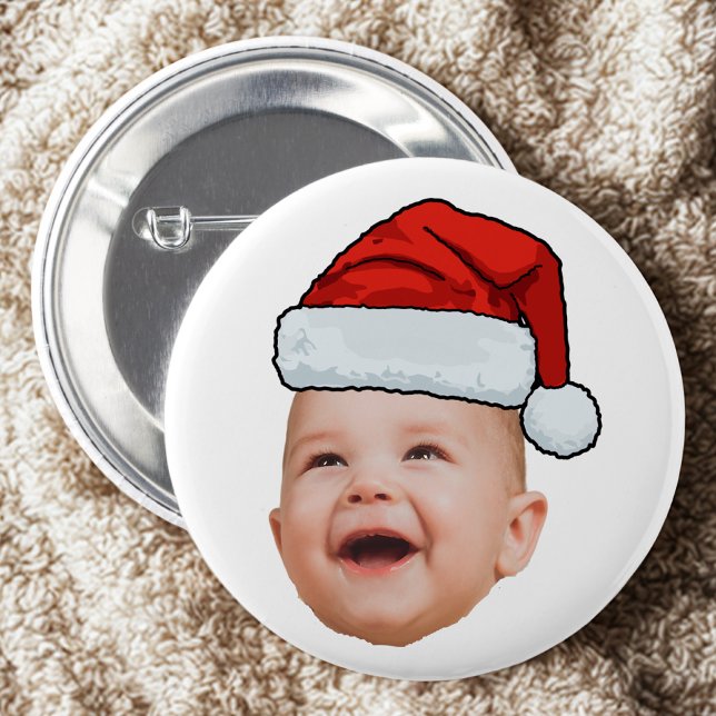 Custom Baby Face Photo Santa Hat Christmas 6 Cm Round Badge (Creator Uploaded)