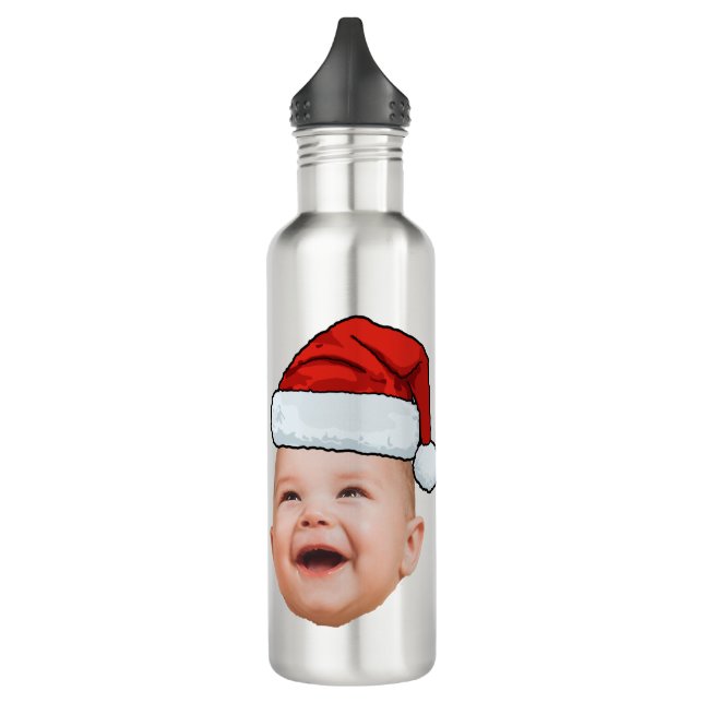 Custom Baby Face Photo Santa Hat Christmas 710 Ml Water Bottle (Left)