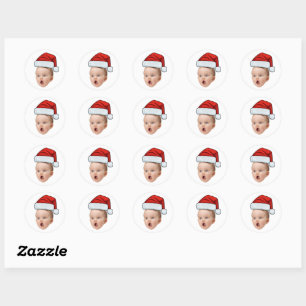 Custom Baby Face Photo Santa Hat Christmas Classic Round Sticker