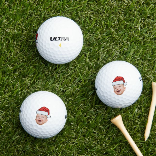 Custom Baby Face Photo Santa Hat Christmas Golf Balls (Insitu Grass)