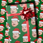 Custom Baby Face Photo Santa Hat Christmas Green Wrapping Paper<br><div class="desc">Custom Baby Face Photo Santa Hat Christmas Green Wrapping Paper</div>