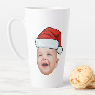 Custom Baby Face Photo Santa Hat Christmas Latte Mug