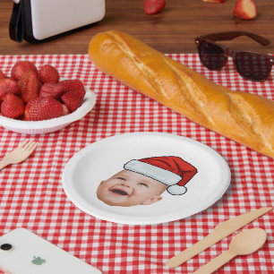 Custom Baby Face Photo Santa Hat Christmas Paper Plate
