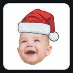 Custom Baby Face Photo Santa Hat Christmas Square Sticker<br><div class="desc">Custom Baby Face Photo Santa Hat Christmas Sticker</div>