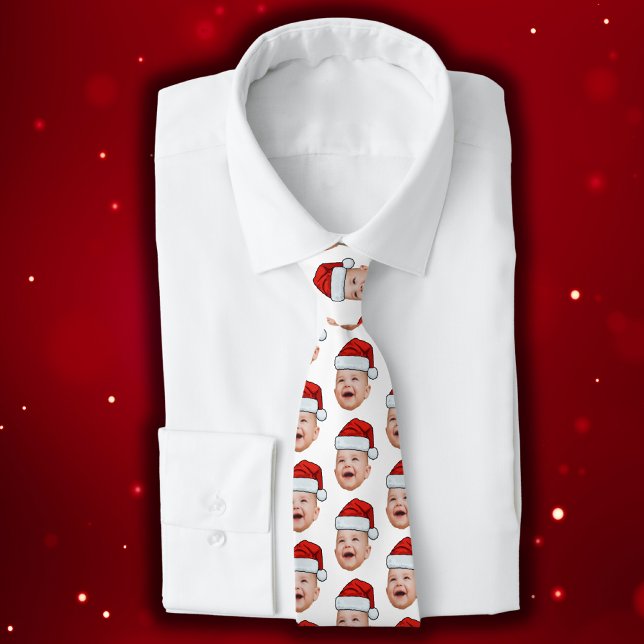 Custom Baby Face Photo Santa Hat Christmas Tie (Creator Uploaded)