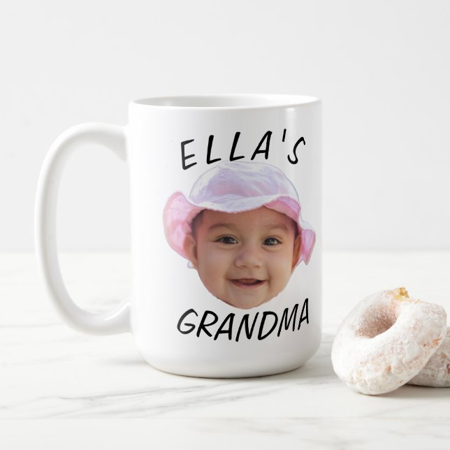Custom Baby Face Photo Text Grandma Coffee Mug (With Donut)