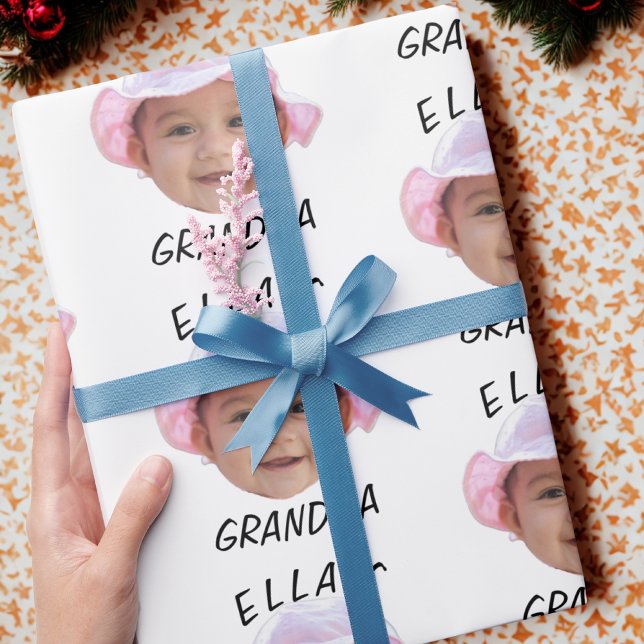 Custom Baby Face Photo Text Grandma Wrapping Paper (Creator Uploaded)