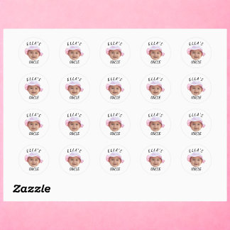 Custom Baby Face Photo Text New Uncle Classic Round Sticker
