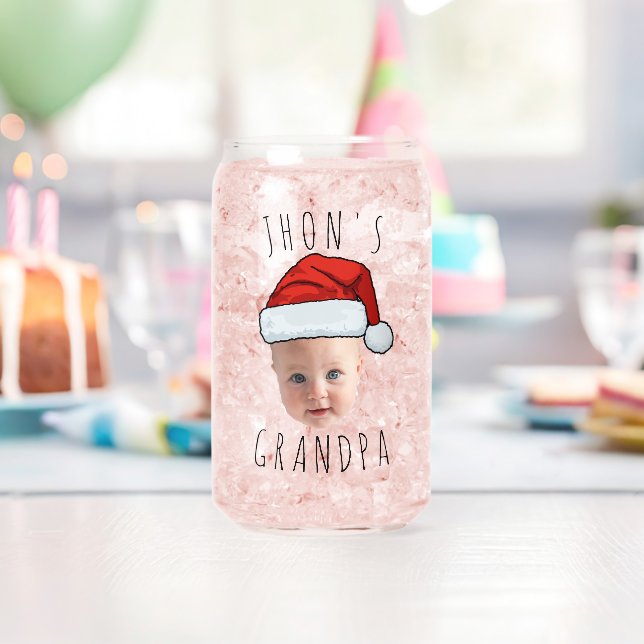 Custom Baby Face Santa Hat Christmas Photo Can Glass (Insitu (Birthday))