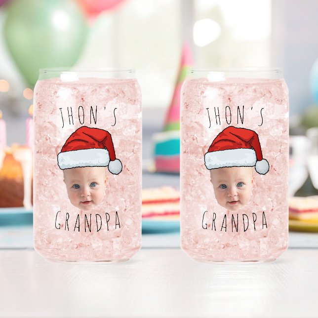 Custom Baby Face Santa Hat Christmas Photo Can Glass (Insitu (Birthday))