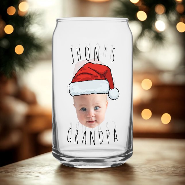Custom Baby Face Santa Hat Christmas Photo Can Glass (Creator Uploaded)