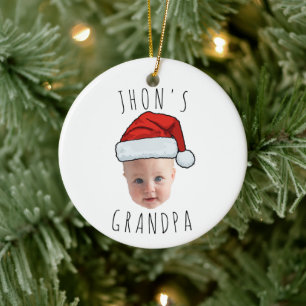 Custom Baby Face Santa Hat Christmas Photo Ceramic Ornament