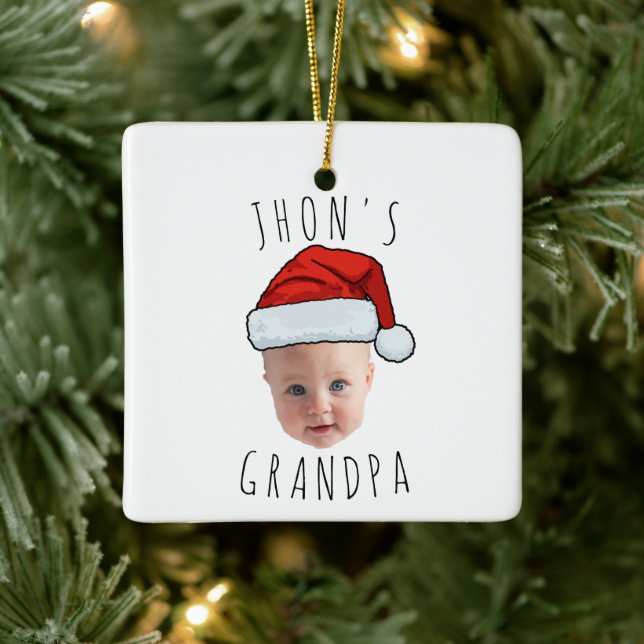 Custom Baby Face Santa Hat Christmas Photo Ceramic Ornament (Tree)