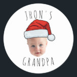 Custom Baby Face Santa Hat Christmas Photo Classic Round Sticker<br><div class="desc">Custom Baby Face Santa Hat Christmas Photo, Replace the face of this baby with your favourite photo (make sure to crop as much to the face as possible and use an app to remove the background) and personalise this funny Christmas Holiday gift with your kid, husband, or boyfriend on it!...</div>