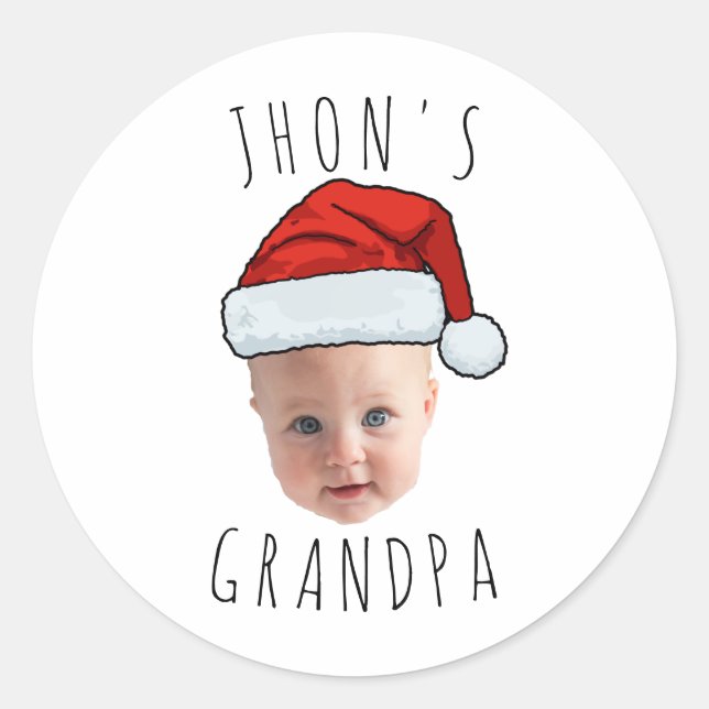 Custom Baby Face Santa Hat Christmas Photo Classic Round Sticker (Front)