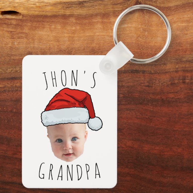 Custom Baby Face Santa Hat Christmas Photo Key Ring (Back)