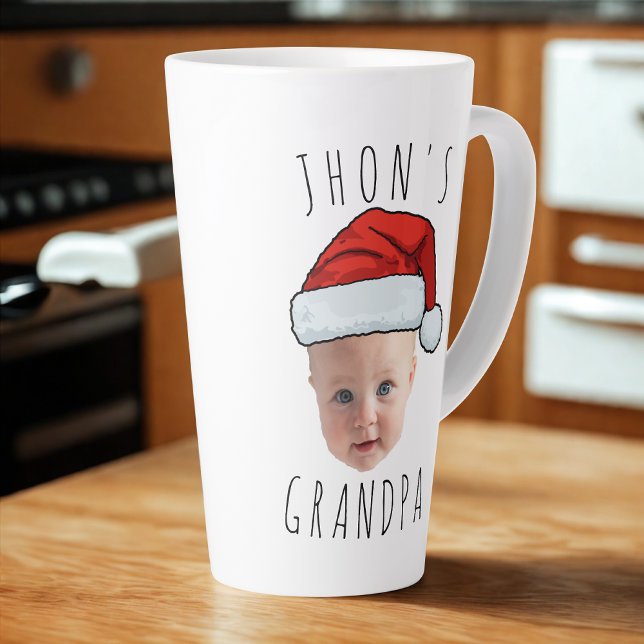 Custom Baby Face Santa Hat Christmas Photo Latte Mug (Creator Uploaded)