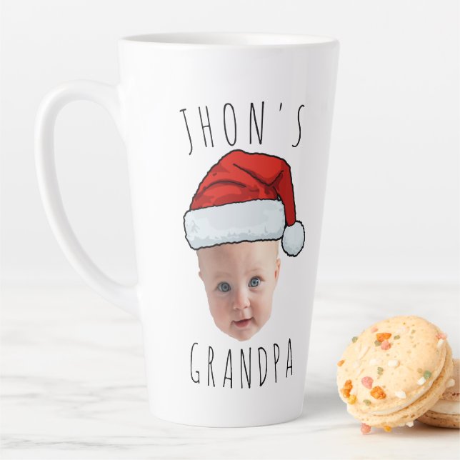 Custom Baby Face Santa Hat Christmas Photo Latte Mug (In Situ)