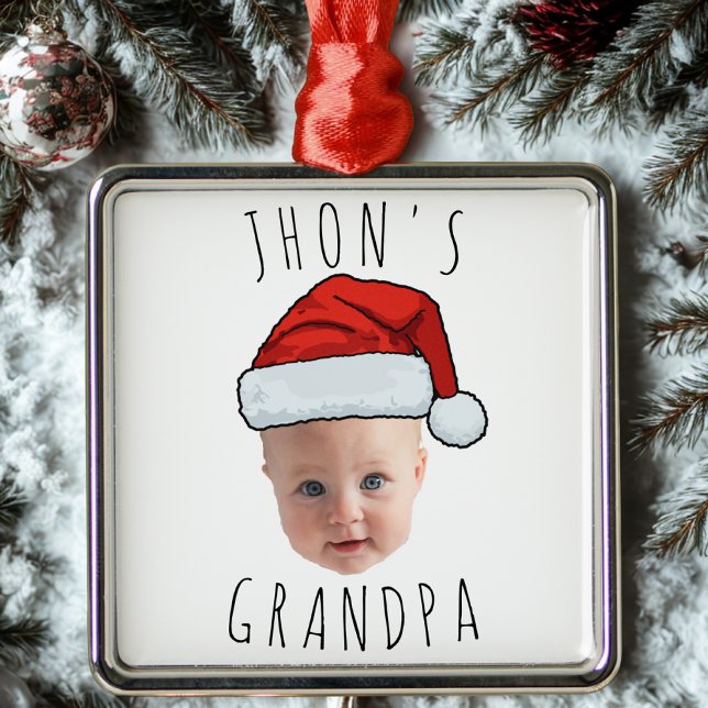Custom Baby Face Santa Hat Christmas Photo Metal Ornament (Creator Uploaded)