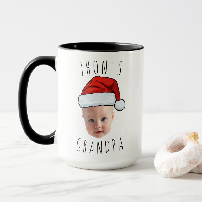 Custom Baby Face Santa Hat Christmas Photo Mug (With Donut)