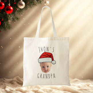 Custom Baby Face Santa Hat Christmas Photo Tote Bag