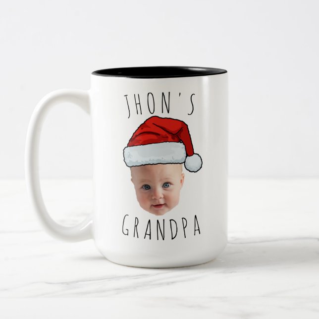 Custom Baby Face Santa Hat Christmas Photo Two-Tone Coffee Mug (Left)