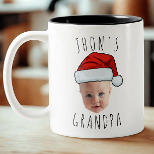 Custom Baby Face Santa Hat Christmas Photo Two-Tone Coffee Mug