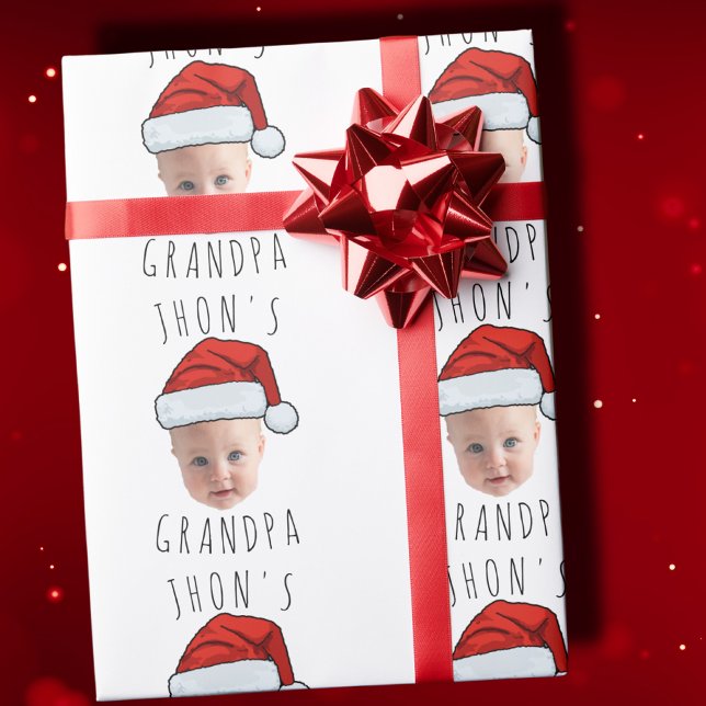 Custom Baby Face Santa Hat Christmas Photo Wrapping Paper (Creator Uploaded)