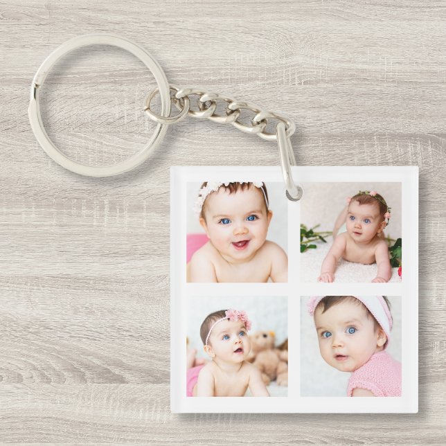 Custom Baby Family Photo Collage White 4 Images Key Ring (Creator Uploaded)
