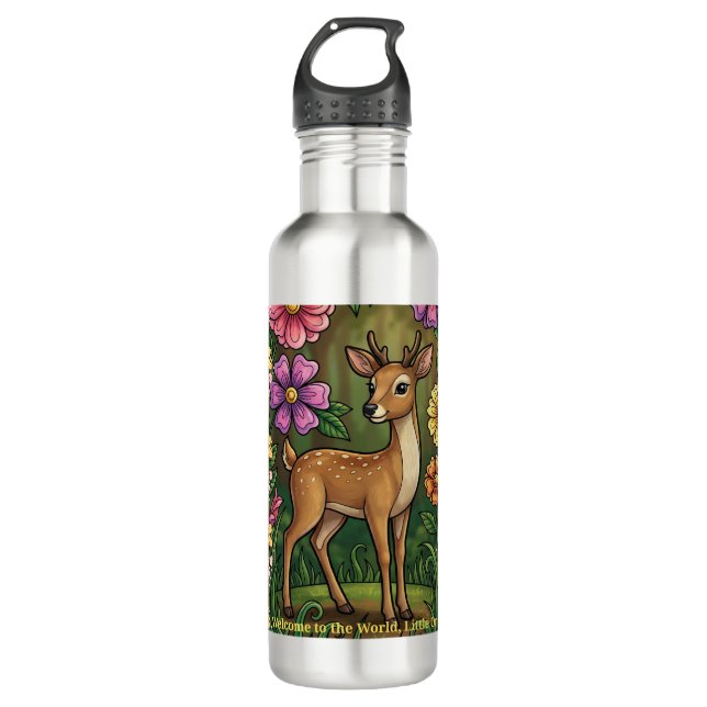 Custom Baby Fawn- Personalized Woodland Name 710 Ml Water Bottle (Front)