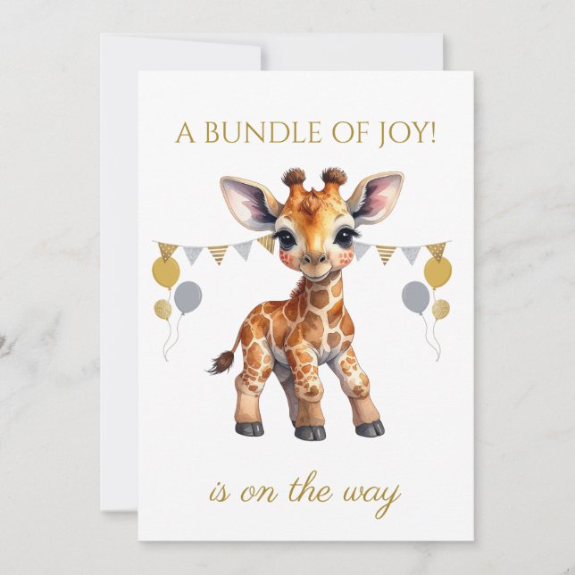 Custom Baby Giraffe with bunting Invitation (Front)