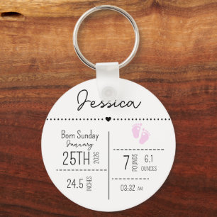 Custom Baby Girl Birth Stats Photo Keepsake  Key Ring