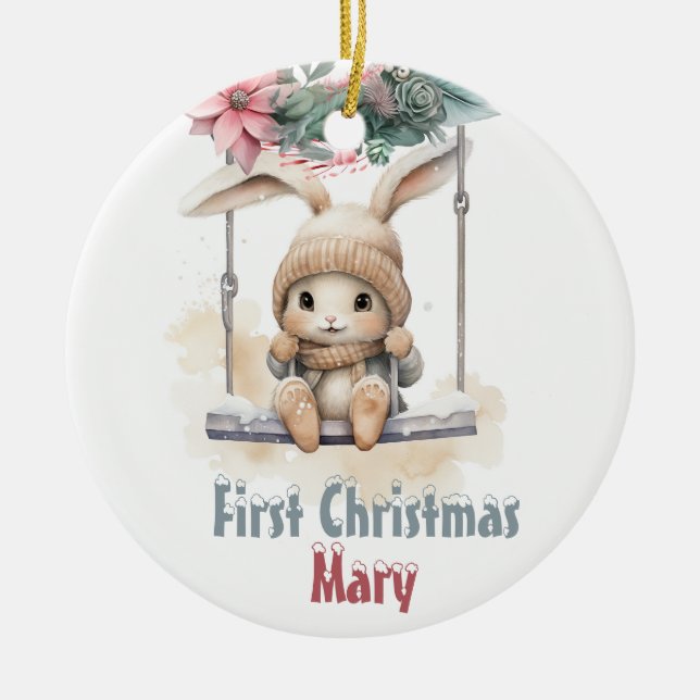 Custom Baby Girl First Christmas Ornament (Front)