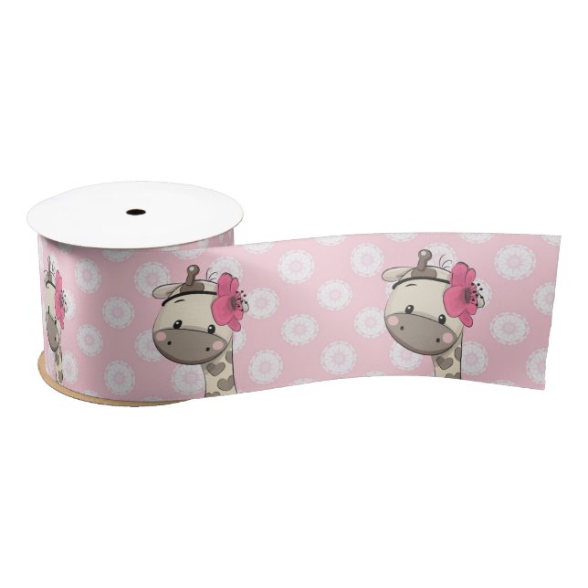 Custom Baby Girl Giraffe Satin Ribbon  (Spool)