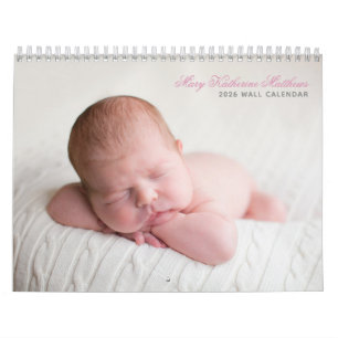 Custom Baby Girl Newborn Photo Chic Pink 2025 Wall Calendar