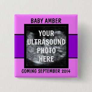 Custom Baby Girl Ultrasound Photo 15 Cm Square Badge