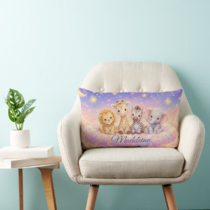 Custom Baby Lion Giraffe Zebra and Elephant Lumbar Cushion