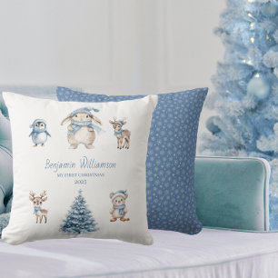 Custom Baby My 1st Christmas Woodland Cushion