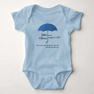 Custom Baby Name and Date under Blue Umbrella Baby Bodysuit