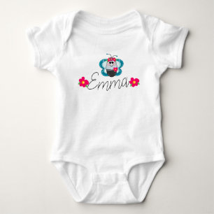 Custom Baby name Butterfly and flower Bodysuit