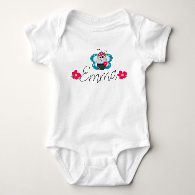 Custom Baby name Butterfly and flower Bodysuit (Front)