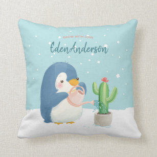 [Custom] Baby Name Cute Penguin Cactus Nursery Cushion