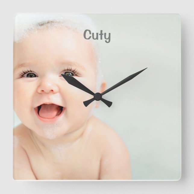 Custom Baby Name & Photo     Square Wall Clock (Front)