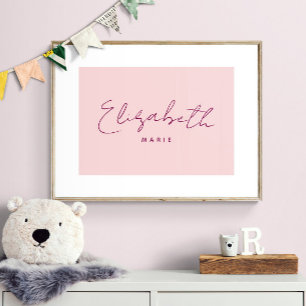 Custom Baby Name Print Minimalist Nursery Pink Art