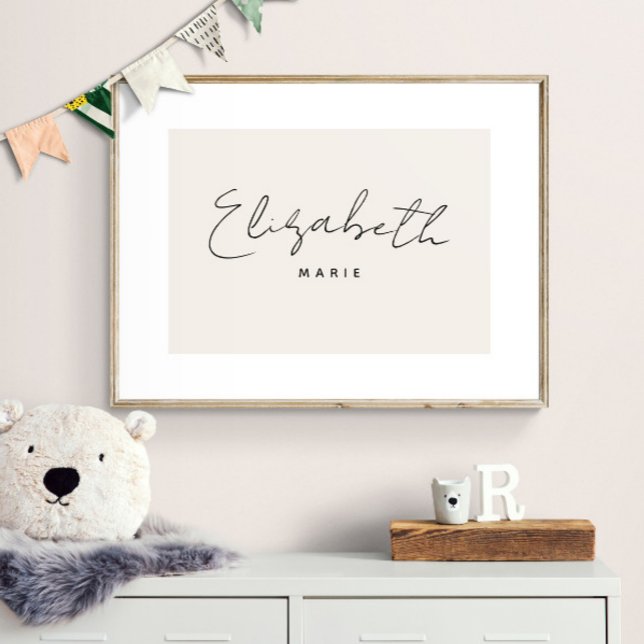 Custom Baby Name Print Minimalist Nursery Wall Art (Shown with frame. Print is designed with white border so it gives the look of a mat.)