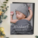 Custom Baby Photo Announcement Magnet<br><div class="desc">This simply charming photo birth announcement magnet card features a contemporary design that's easily customised with your baby's photo, details and your message. Along with the full photo format, we've made your baby's first name the focus, presented in a modern script that's at once tidy and legible but also expressive,...</div>